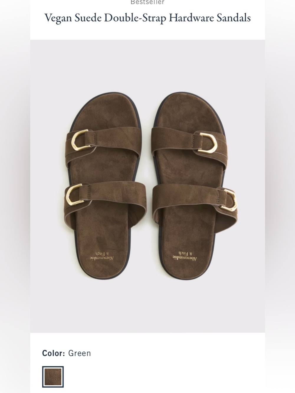 Abercrombie & Fitch Vegan Suede Double-Strap Hardware Sandals - Green NWOT